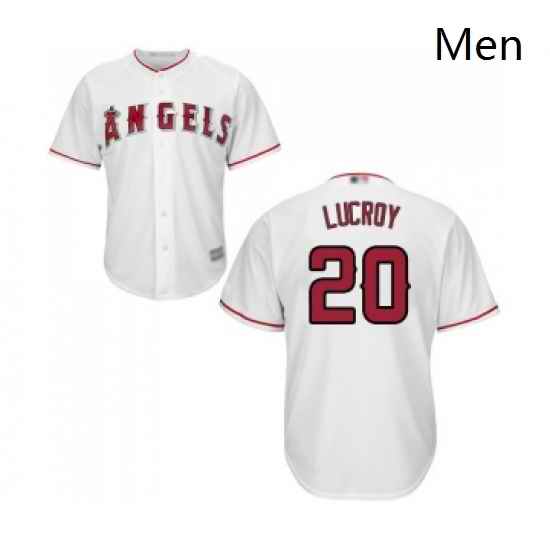 Mens Los Angeles Angels of Anaheim 20 Jonathan Lucroy Replica White Home Cool Base Baseball Jersey